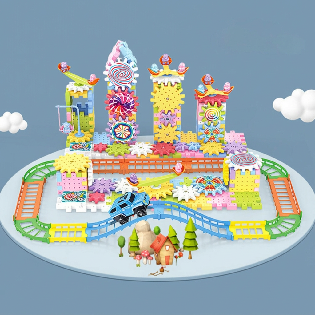 回転するモンテッソーリ 歯車ブロックおもちゃ