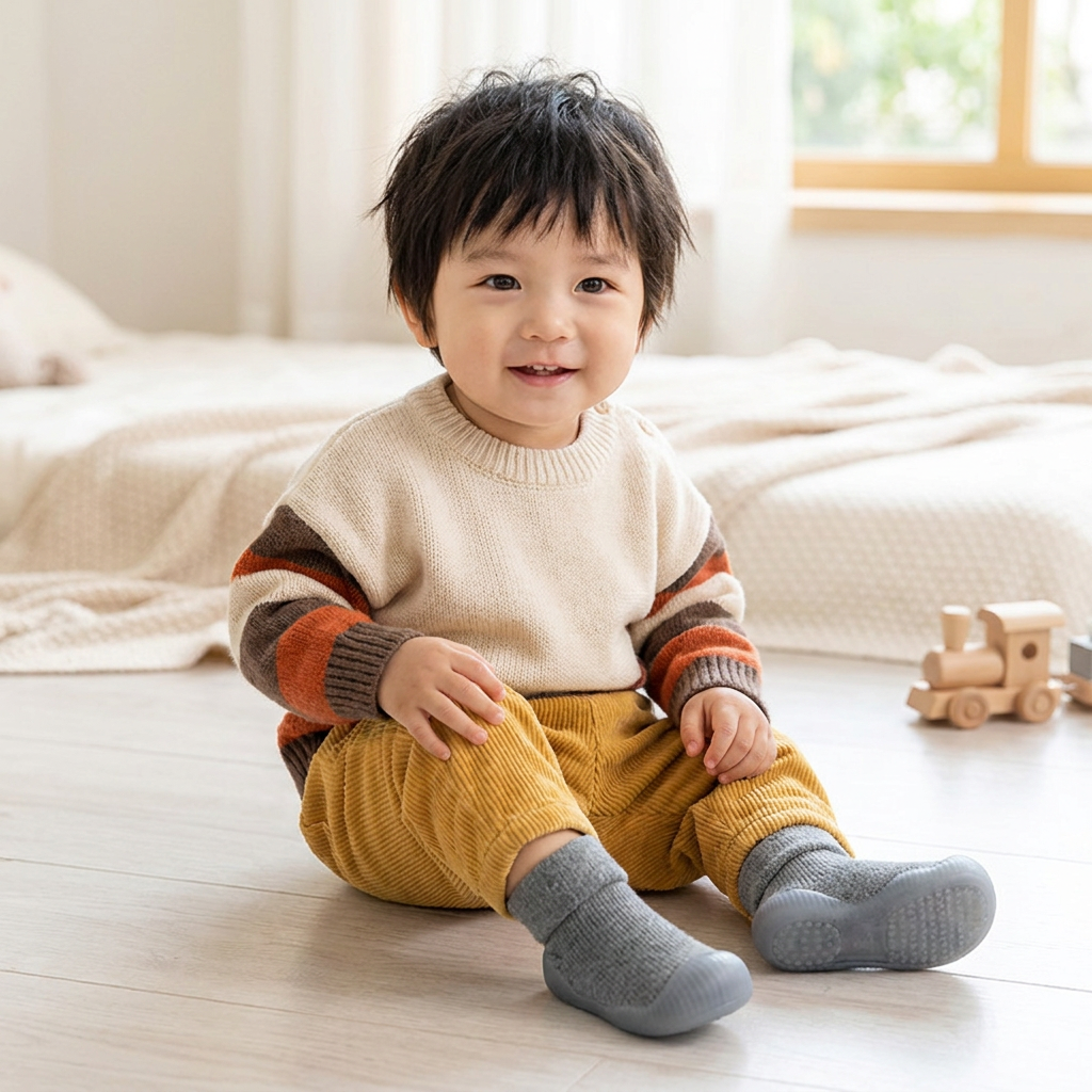 赤ちゃん用あったか歩行練習ソックスシューズ 柔らかく滑りにくいソール付き