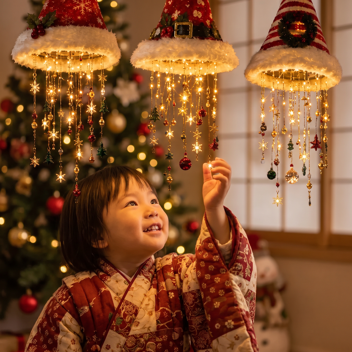 クリスマスサンタ帽子ライト LEDイルミネーション装飾