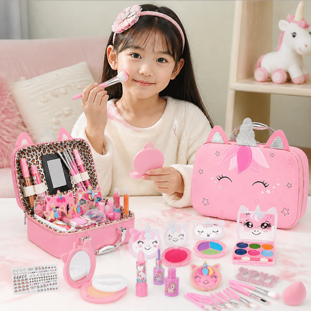 環境にやさしく、簡単に洗い落とせる子ども用プリンセスメイクセット(コスメポーチ付き)
