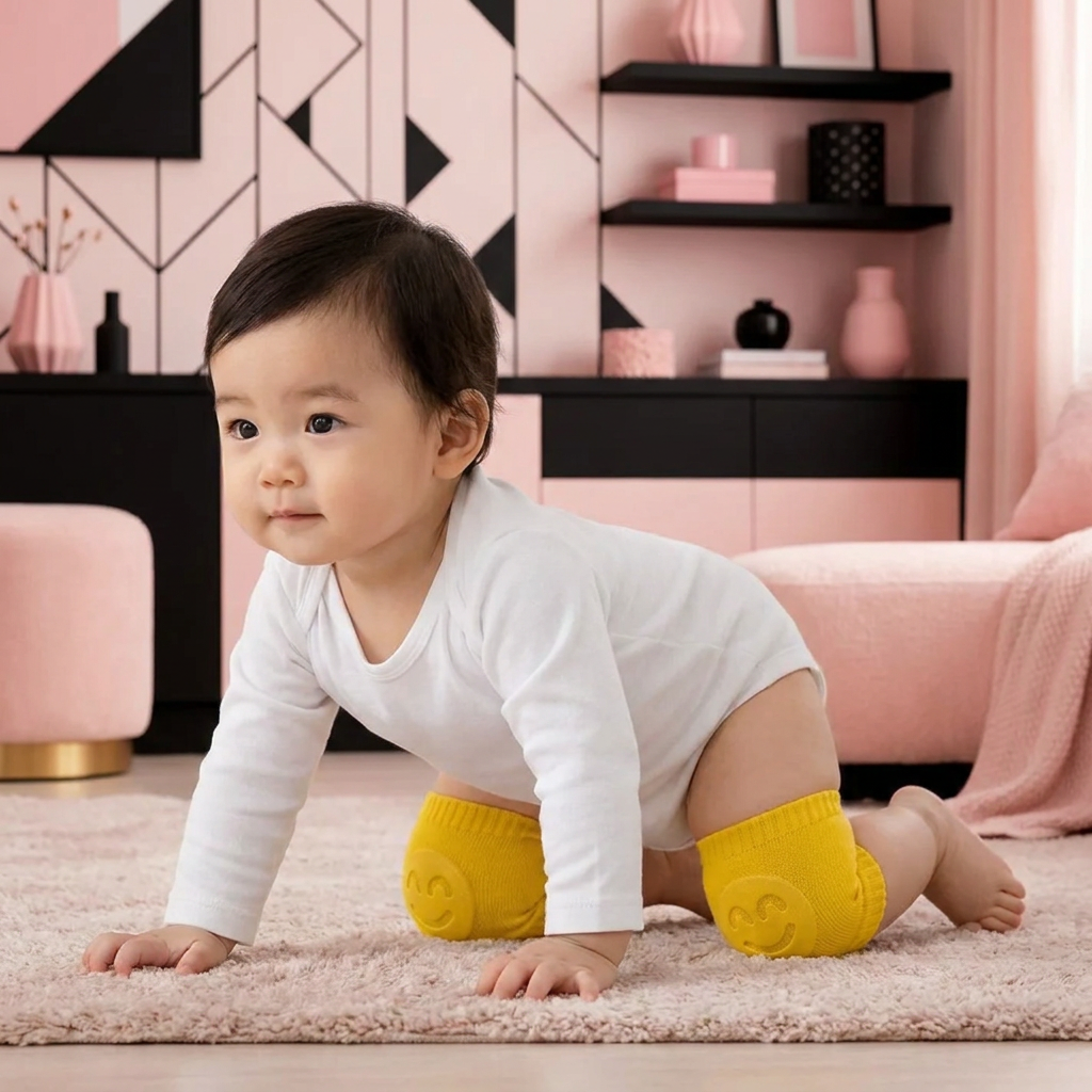 赤ちゃん用ひざ当て – 滑り止め付き・にこにこ顔デザイン