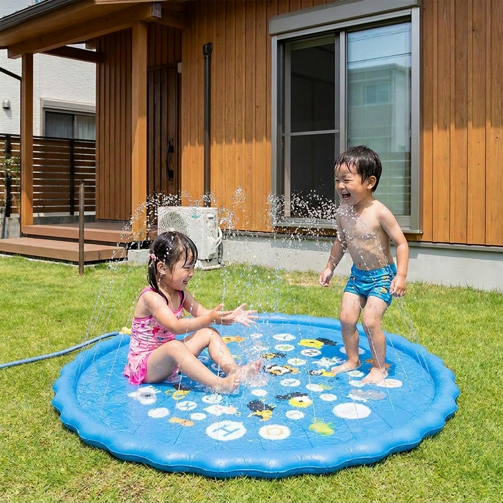 インフレータブルキッズスプラッシュパッド with スプリンクラー – ガーデン&ビーチ用屋外ウォータープレイマット