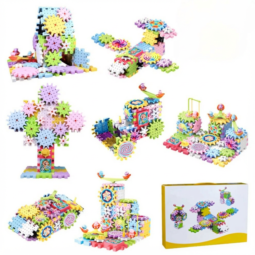 回転するモンテッソーリ 歯車ブロックおもちゃ