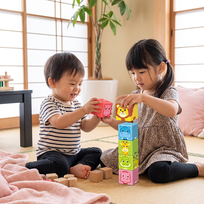 幼児向け安全設計 4.2cm サファリ動物マグネットブロック – STEM学習ブロック
