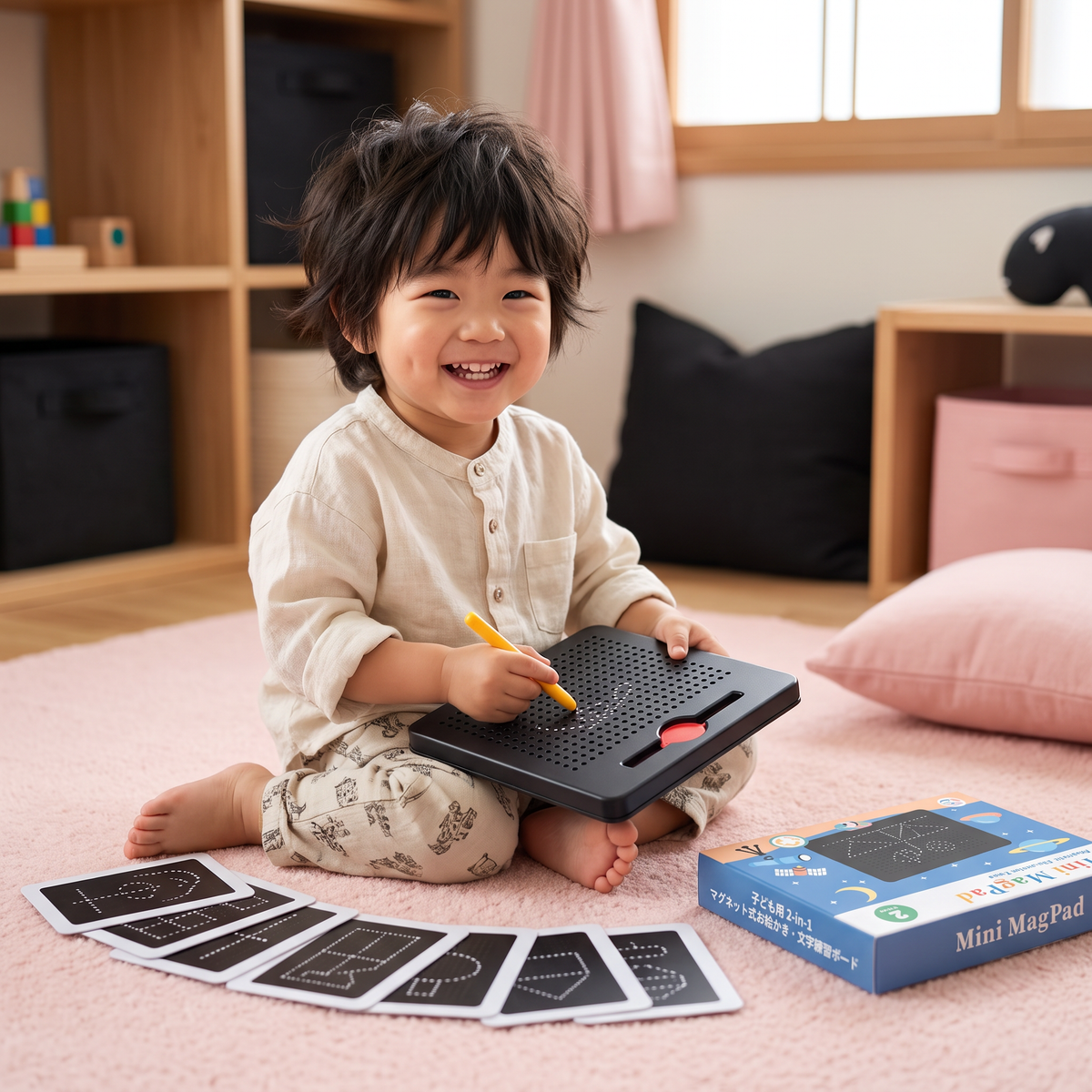子ども用 2-in-1 マグネット式お絵かき・文字練習ボード（はめ込み式型パーツ付き）