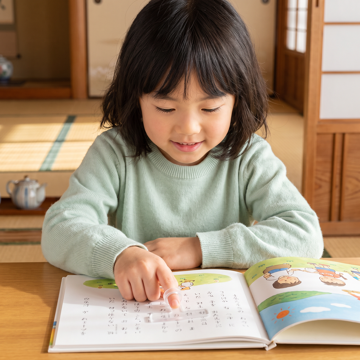 子ども用フィンガー読書ガイド – 透明な行読みガイド