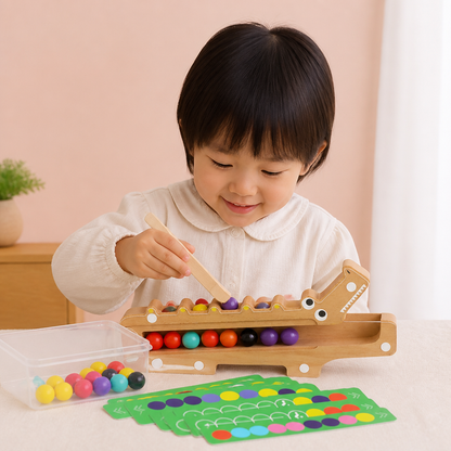 クロコダイル・カラーゲーム – 仕分けカードと木製おもちゃ付き知育ゲーム
