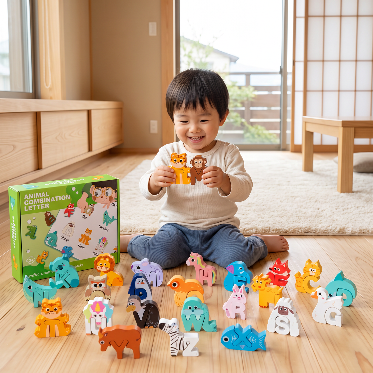 モンテッソーリ式3Dアルファベットブロックセット（52ピース）