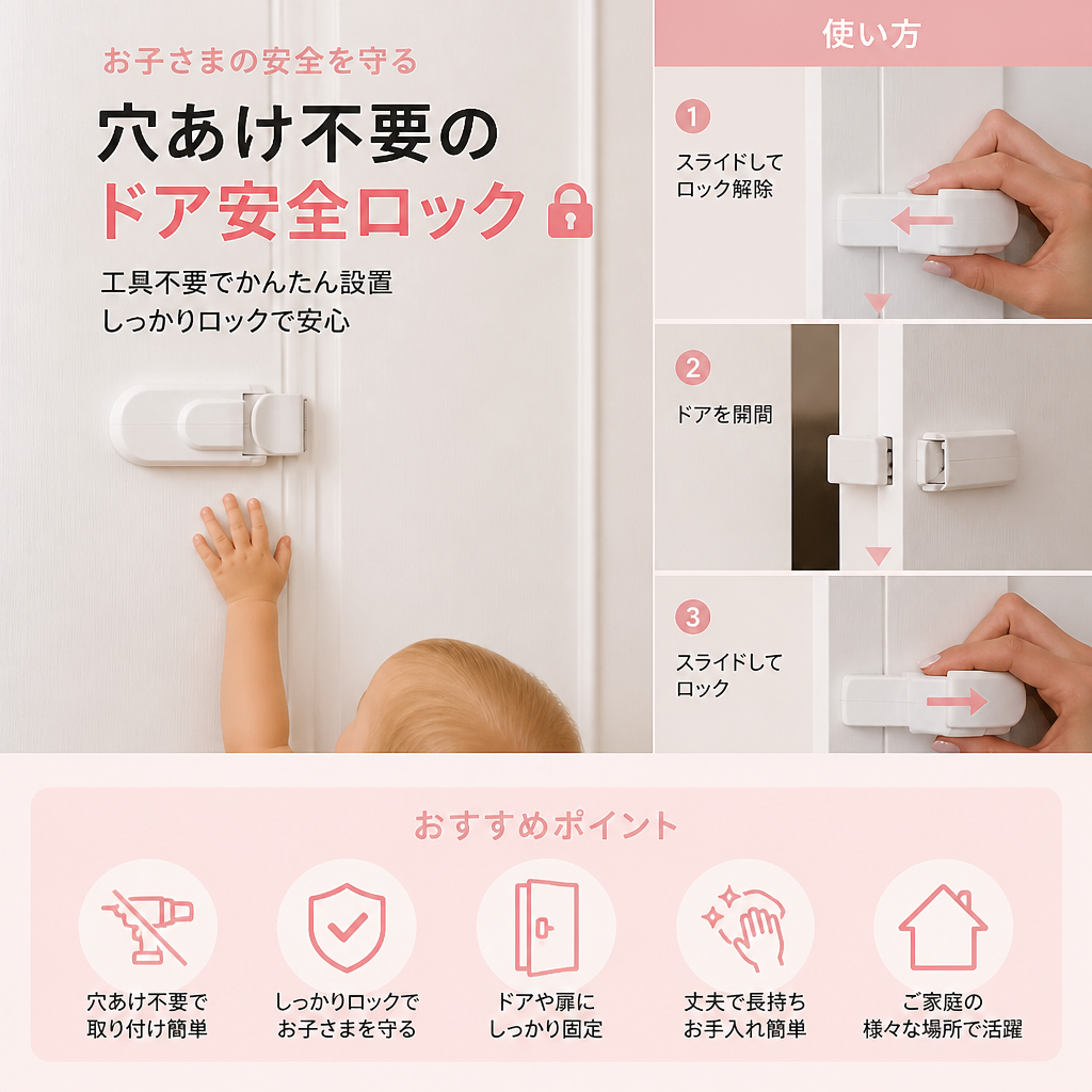 穴あけ不要の子ども用ドア安全ロック
