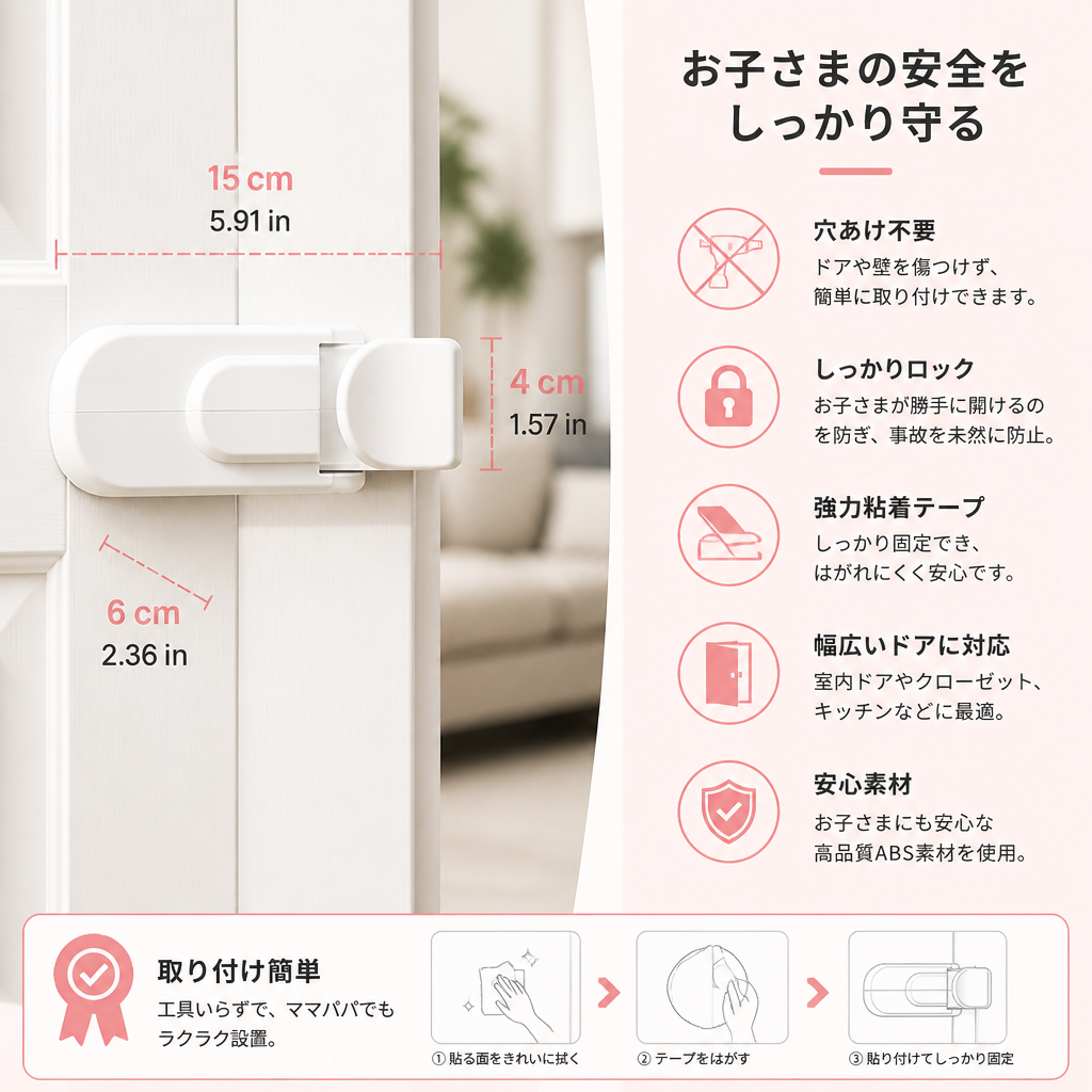 穴あけ不要の子ども用ドア安全ロック