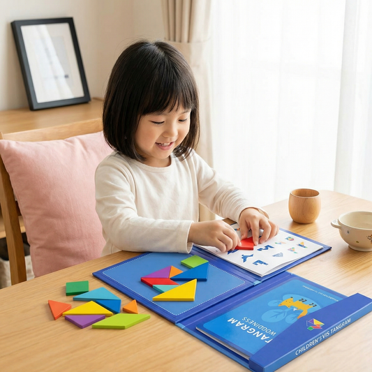 持ち運びできる モンテッソーリ 木製マグネット タングラムパズルブック 学習おもちゃ