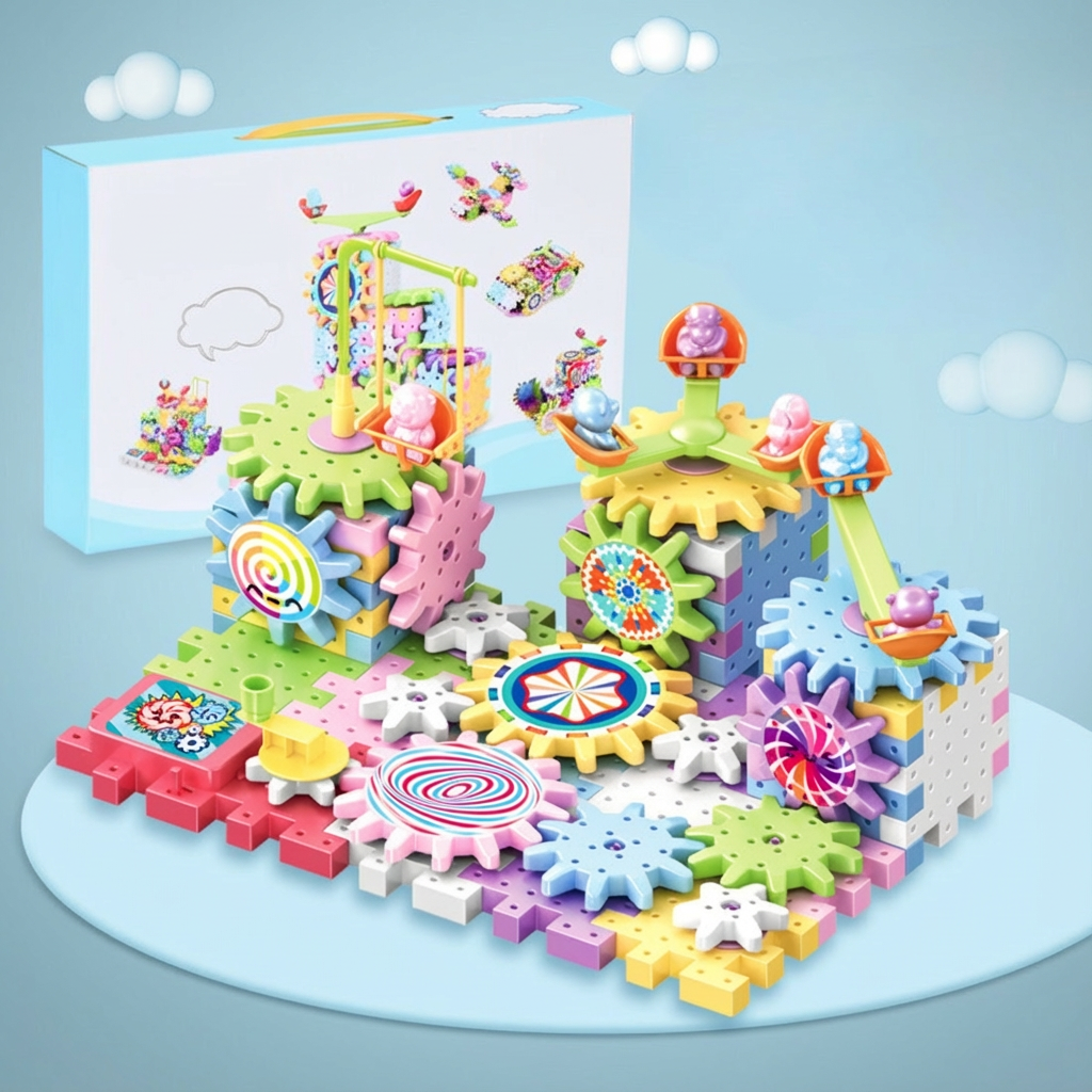 回転するモンテッソーリ 歯車ブロックおもちゃ