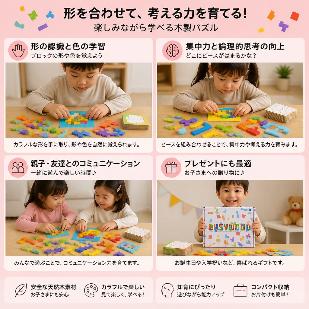 家族で楽しむ：形合わせ木製パズル