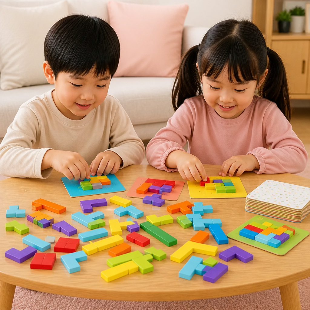 家族で楽しむ：形合わせ木製パズル