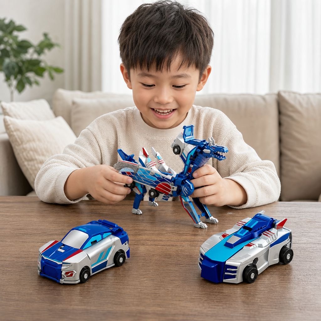 2-in-1 磁気変形カー＆恐竜おもちゃ｜自動障害物回避機能付き