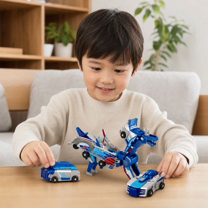2-in-1 磁気変形カー＆恐竜おもちゃ｜自動障害物回避機能付き