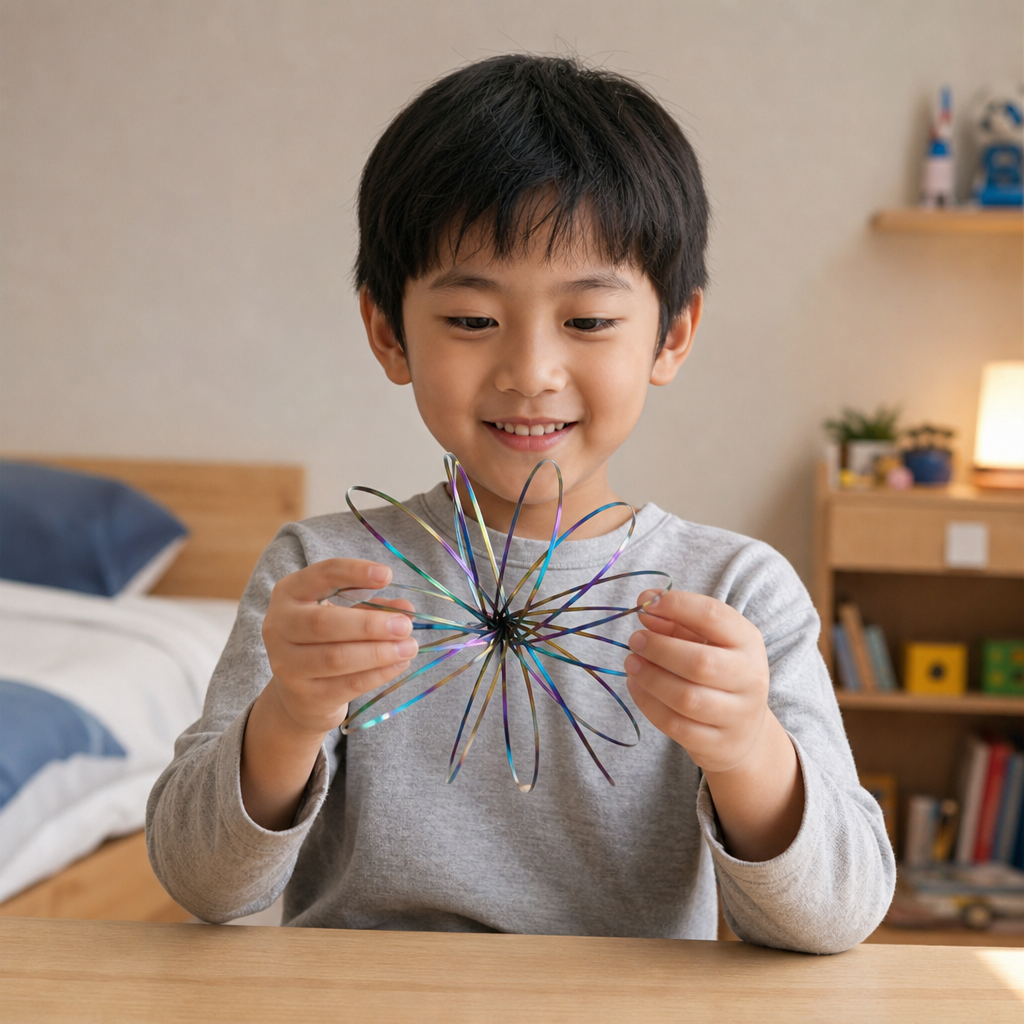 幾何学模様のスプリング・フィジェットトイ – 感覚を刺激するリラックス用オブジェ