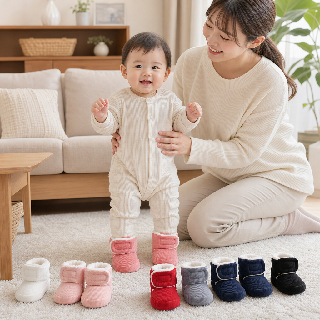 ふわふわ暖かいベビー用ブーティ｜柔らかく滑りにくいソール付き
