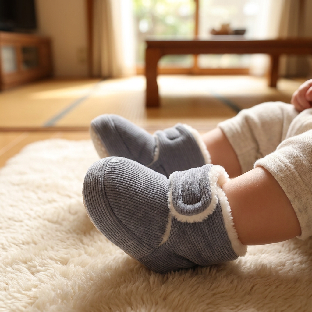 ふわふわ暖かいベビー用ブーティ｜柔らかく滑りにくいソール付き