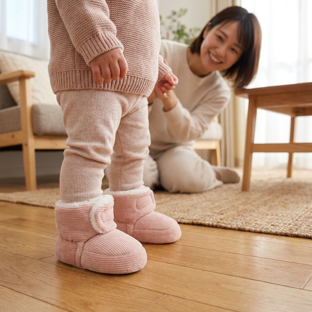 ふわふわ暖かいベビー用ブーティ｜柔らかく滑りにくいソール付き