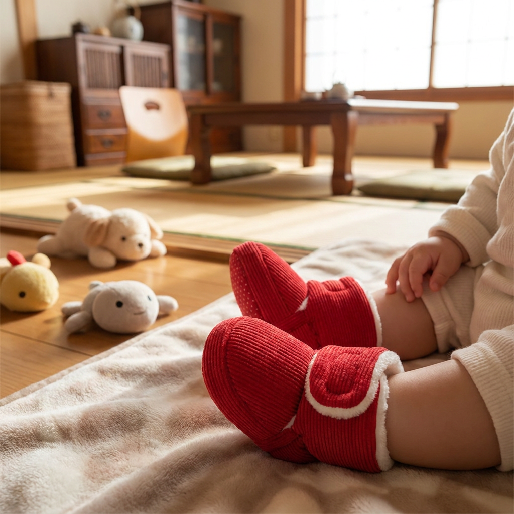 ふわふわ暖かいベビー用ブーティ｜柔らかく滑りにくいソール付き