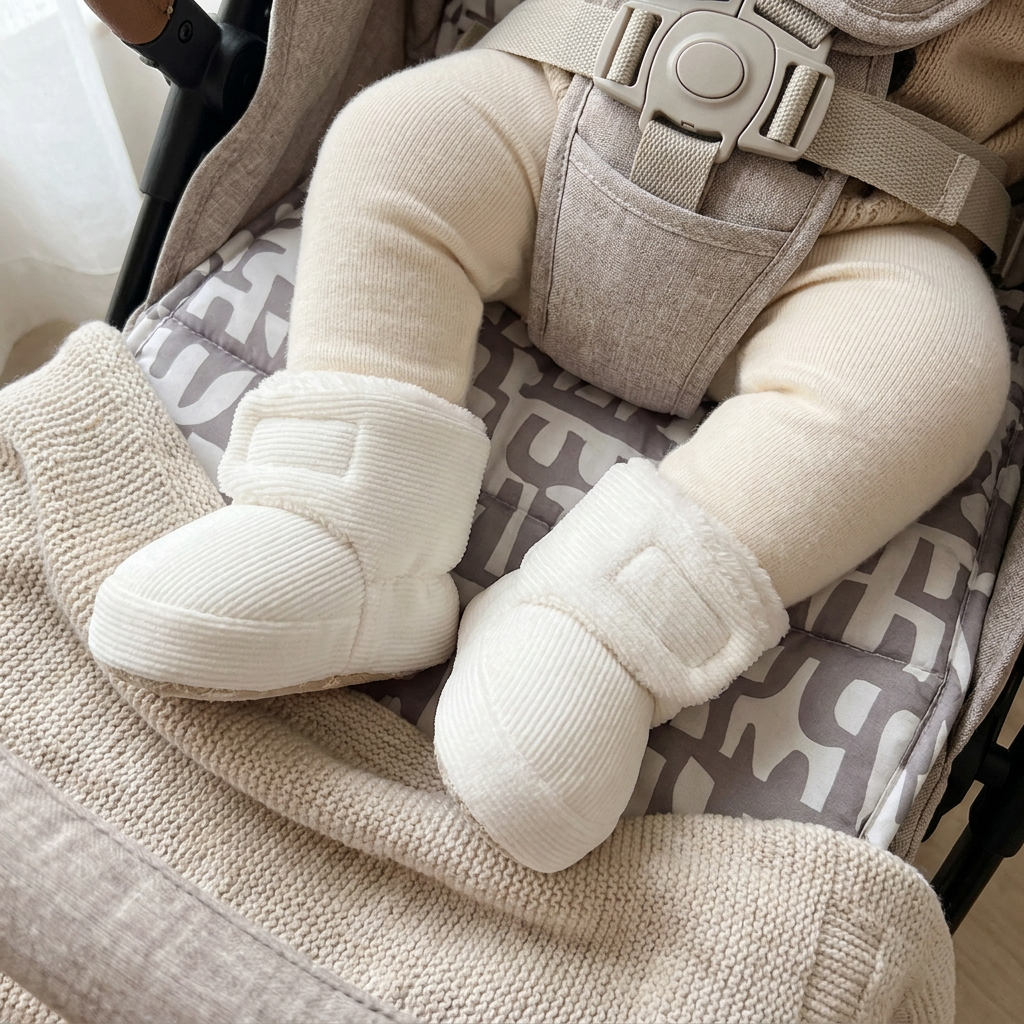 ふわふわ暖かいベビー用ブーティ｜柔らかく滑りにくいソール付き