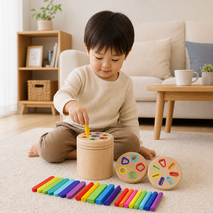 モンテッソーリ式 木製カラー＆形合わせ知育パズル – 微細運動能力と感覚を育む学習玩具