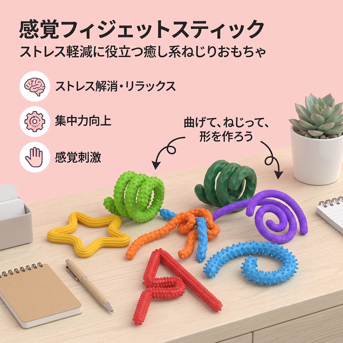 感覚フィジェットスティック – ストレス軽減に役立つ癒し系ねじりおもちゃ