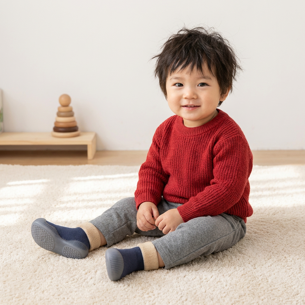 赤ちゃん用あったか歩行練習ソックスシューズ 柔らかく滑りにくいソール付き