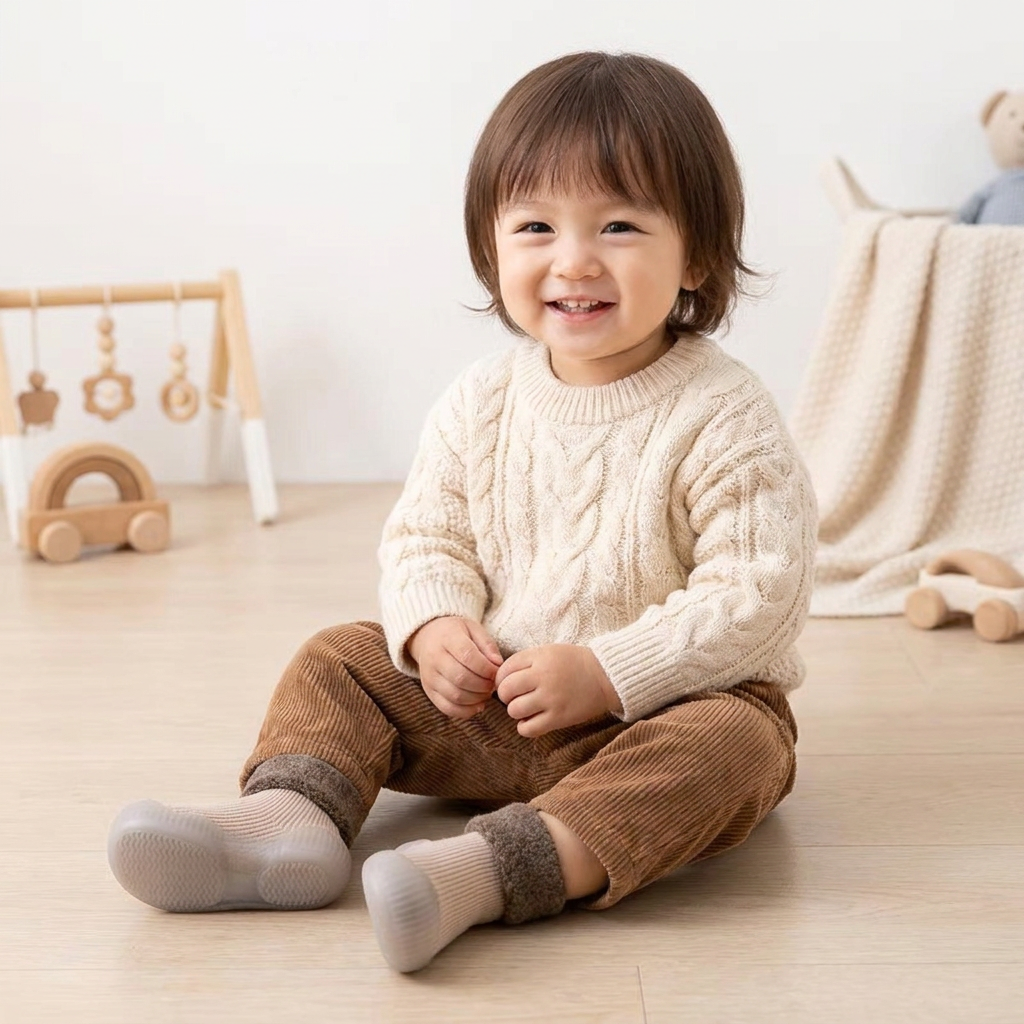 赤ちゃん用あったか歩行練習ソックスシューズ 柔らかく滑りにくいソール付き