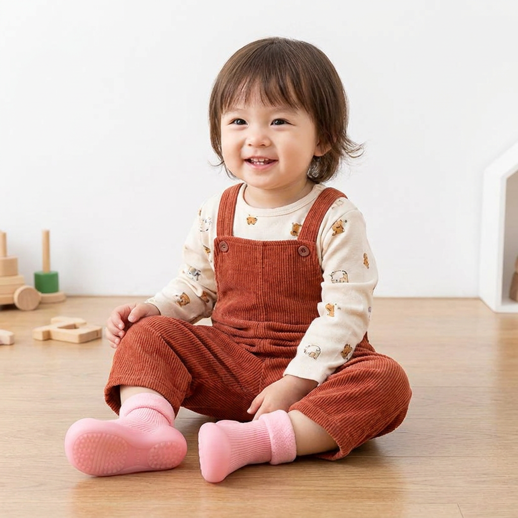 赤ちゃん用あったか歩行練習ソックスシューズ 柔らかく滑りにくいソール付き