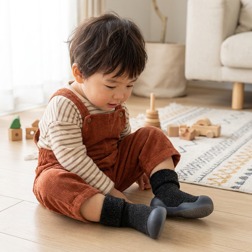 赤ちゃん用あったか歩行練習ソックスシューズ 柔らかく滑りにくいソール付き