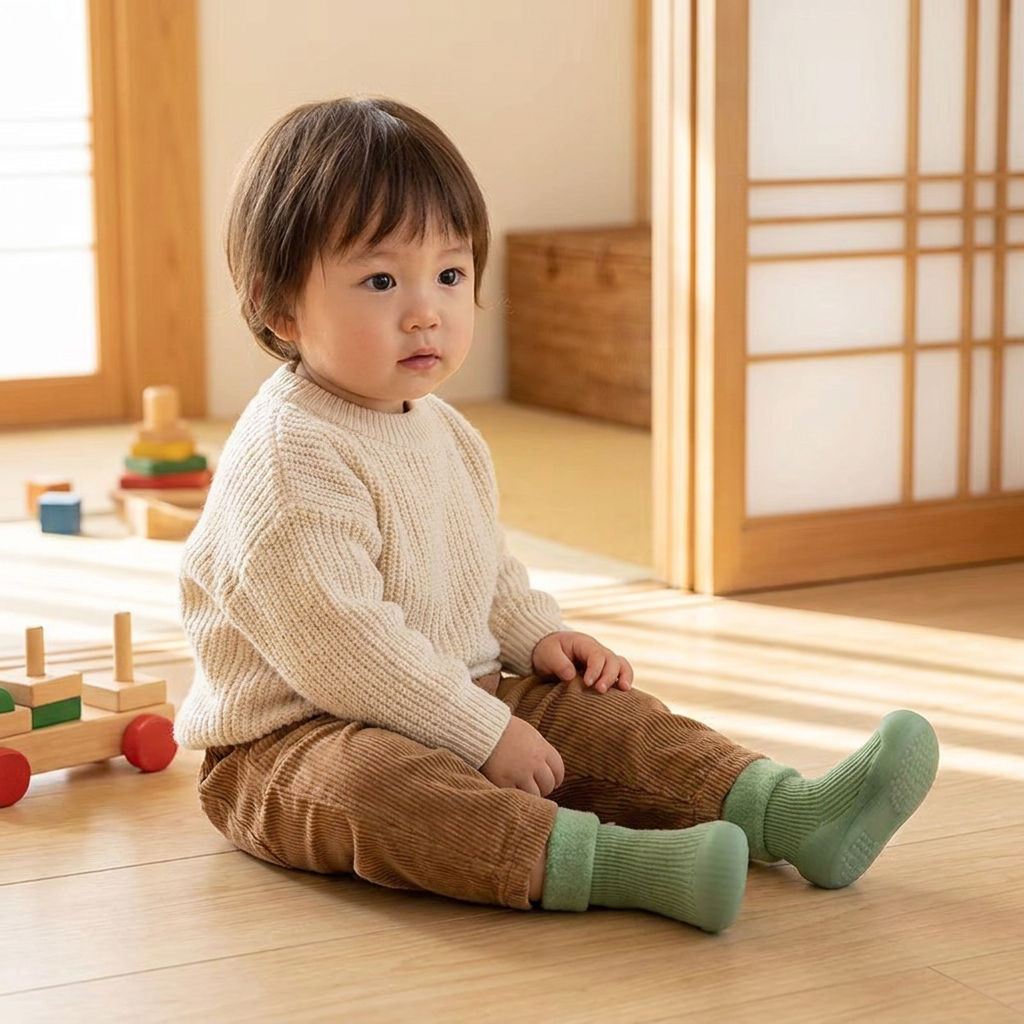 赤ちゃん用あったか歩行練習ソックスシューズ 柔らかく滑りにくいソール付き