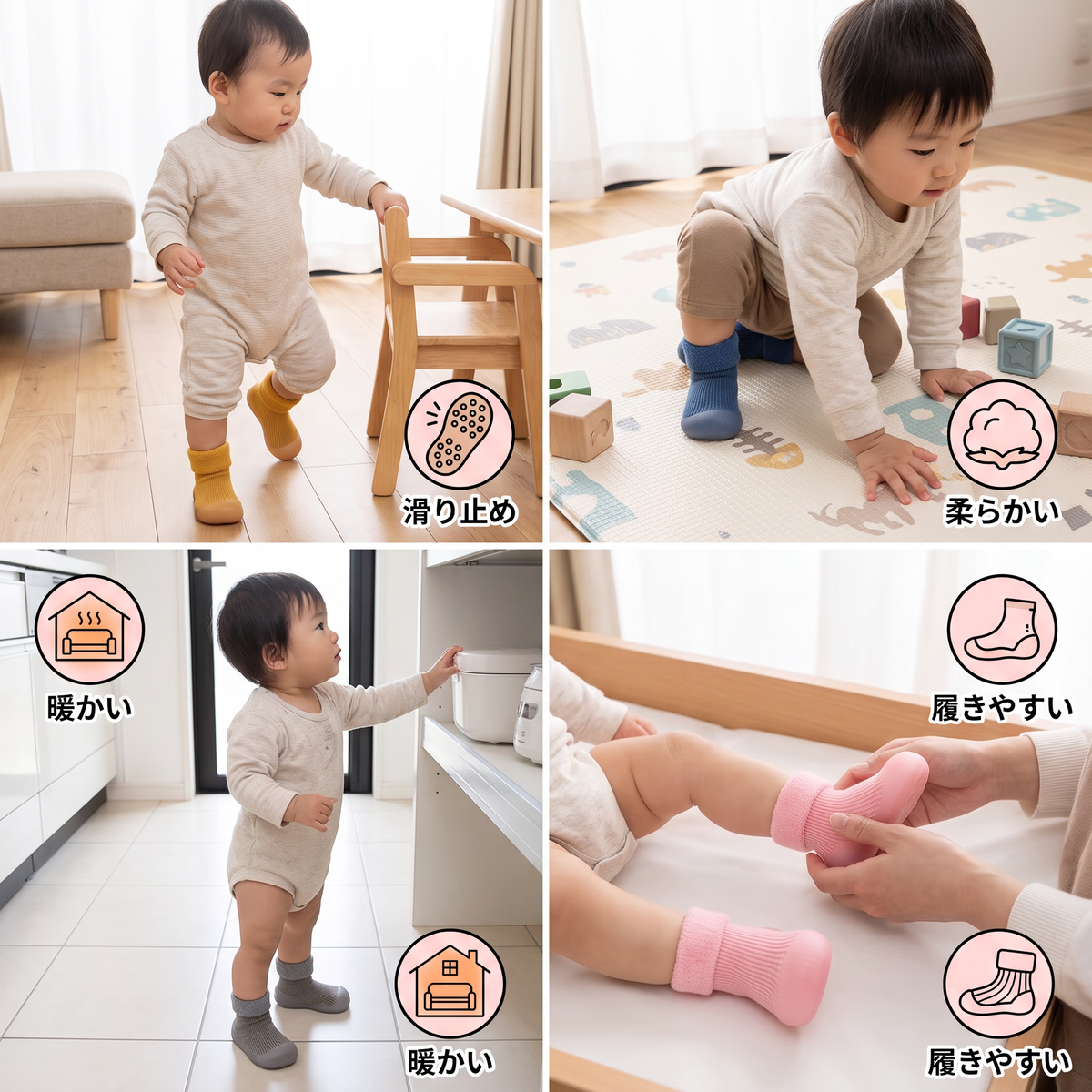 赤ちゃん用あったか歩行練習ソックスシューズ 柔らかく滑りにくいソール付き