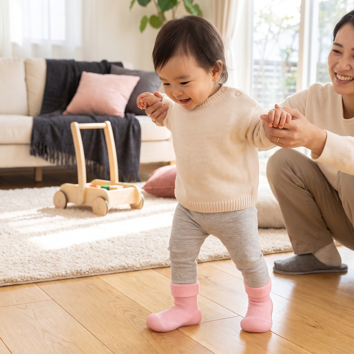 赤ちゃん用あったか歩行練習ソックスシューズ 柔らかく滑りにくいソール付き