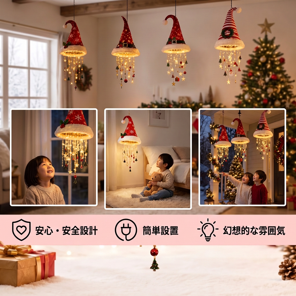 クリスマスサンタ帽子ライト LEDイルミネーション装飾