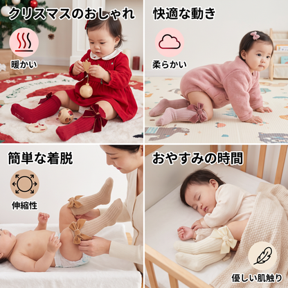 ベビーガールズ向けクリスマスニーハイソックス ベルベットリボン付き