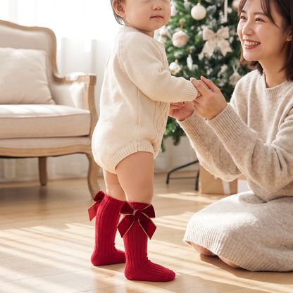ベビーガールズ向けクリスマスニーハイソックス ベルベットリボン付き