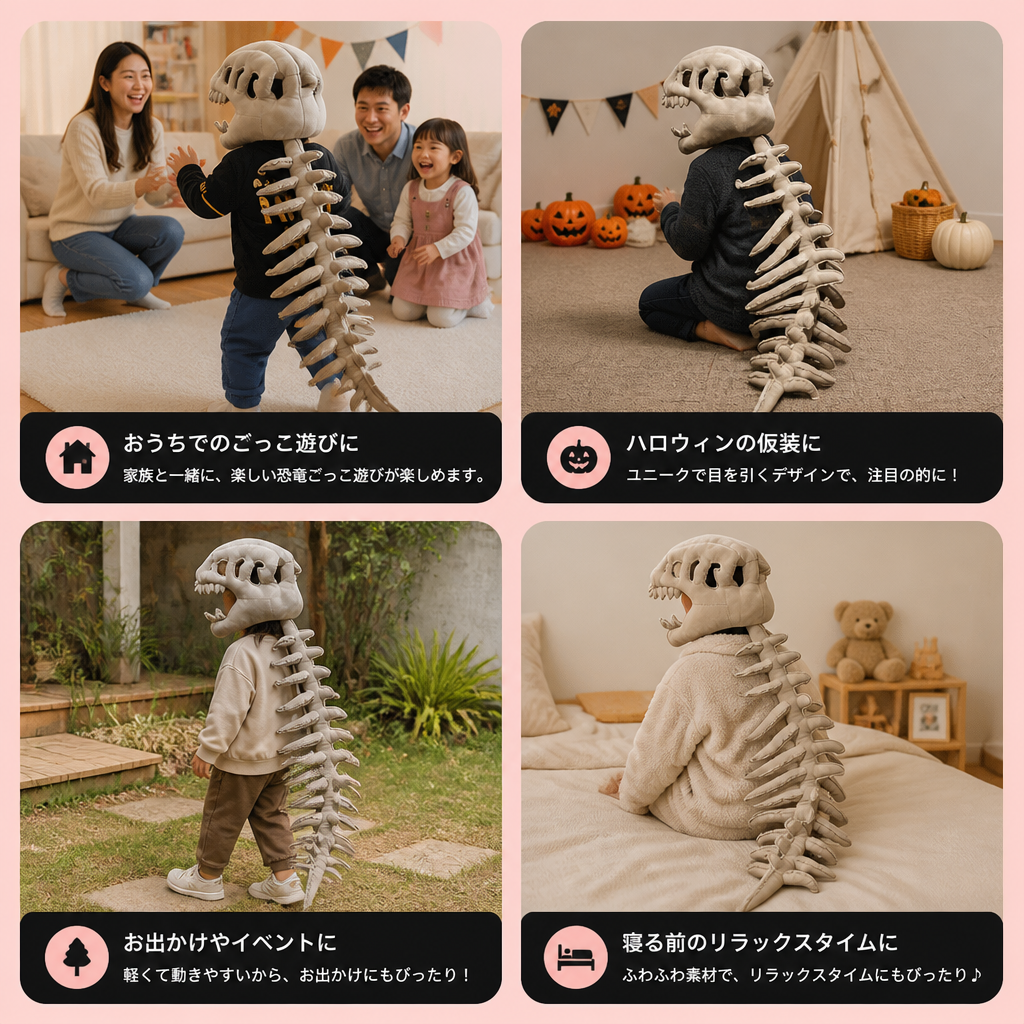 楽しい恐竜の骨格柄もこもこコスチューム