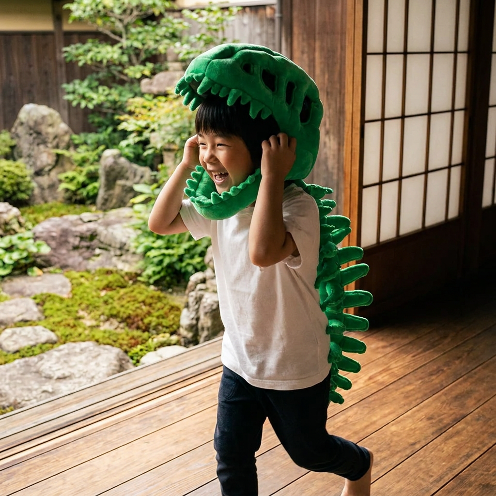 楽しい恐竜の骨格柄もこもこコスチューム
