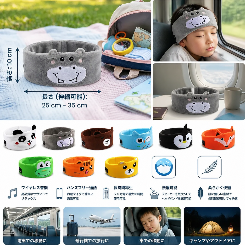 2-in-1 睡眠用ヘッドバンド（Bluetoothスピーカー内蔵）– 旅行＆快適な睡眠のためのやわらかいヘッドバンド