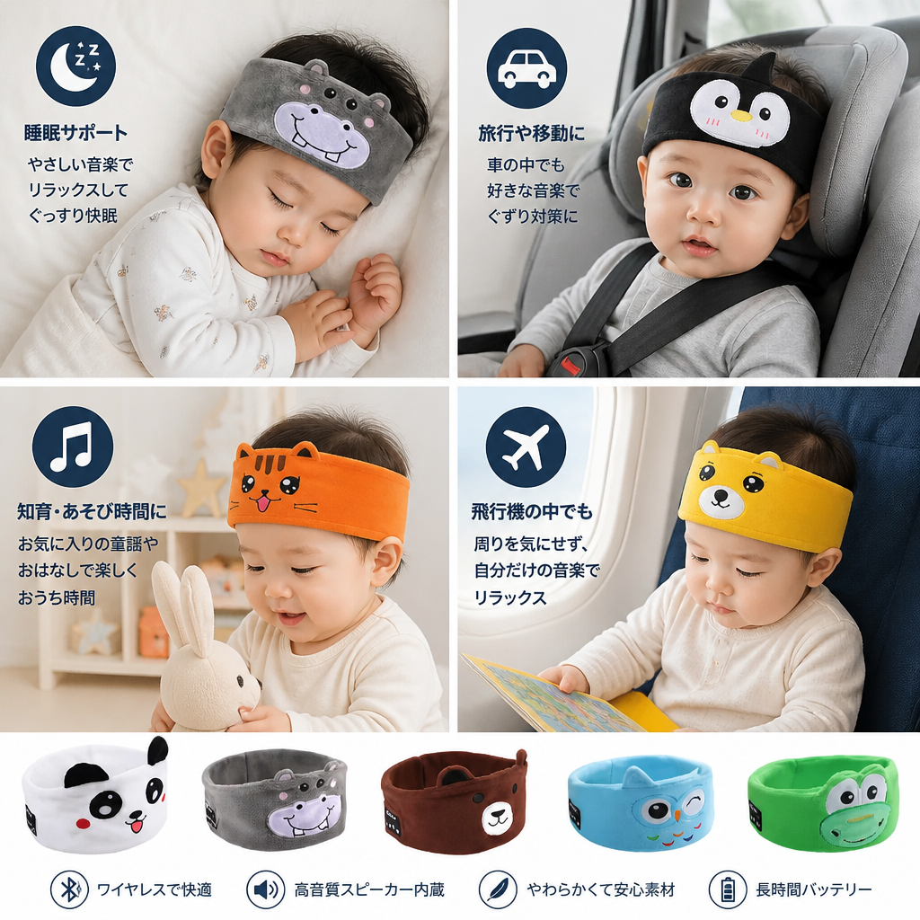 2-in-1 睡眠用ヘッドバンド（Bluetoothスピーカー内蔵）– 旅行＆快適な睡眠のためのやわらかいヘッドバンド