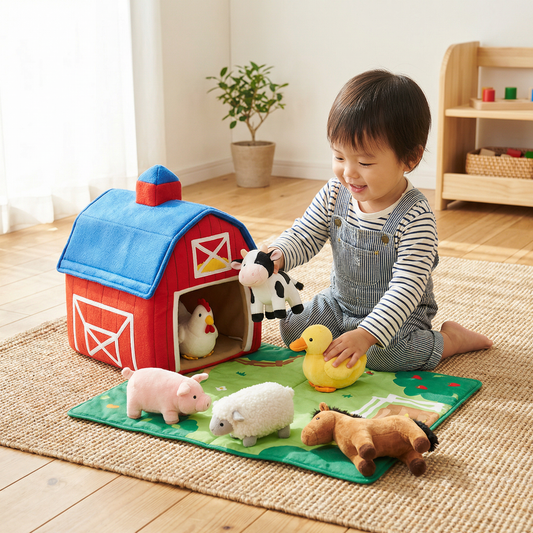 農場ぬいぐるみプレイセット – 持ち運び可能なプレイハウス付きインタラクティブ知育玩具