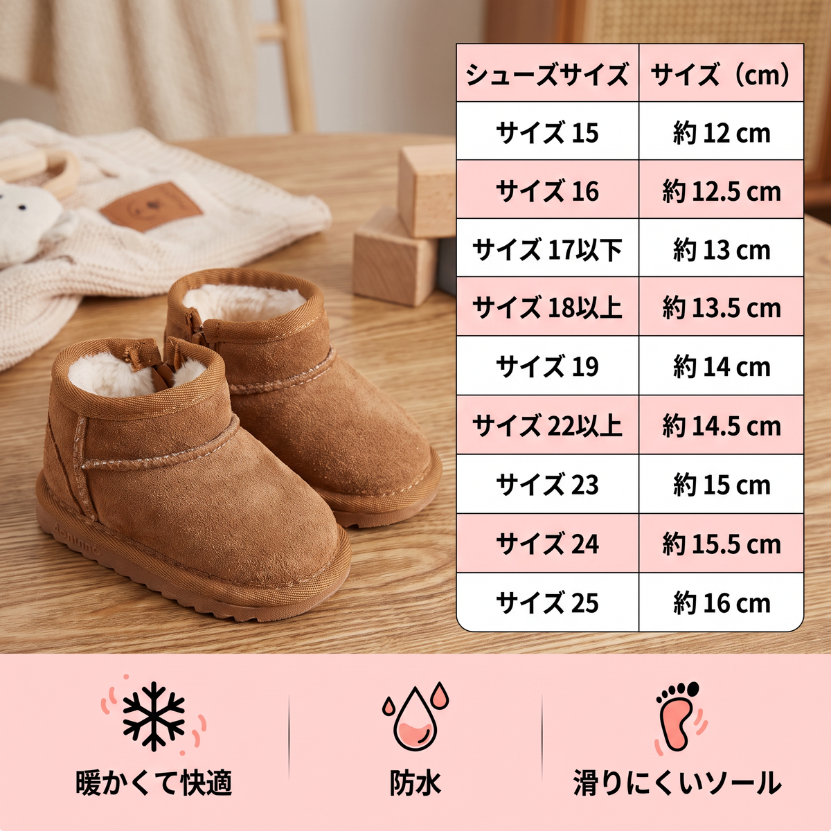 滑りにくいソール付きの暖かくて快適な防水冬用ブーツ