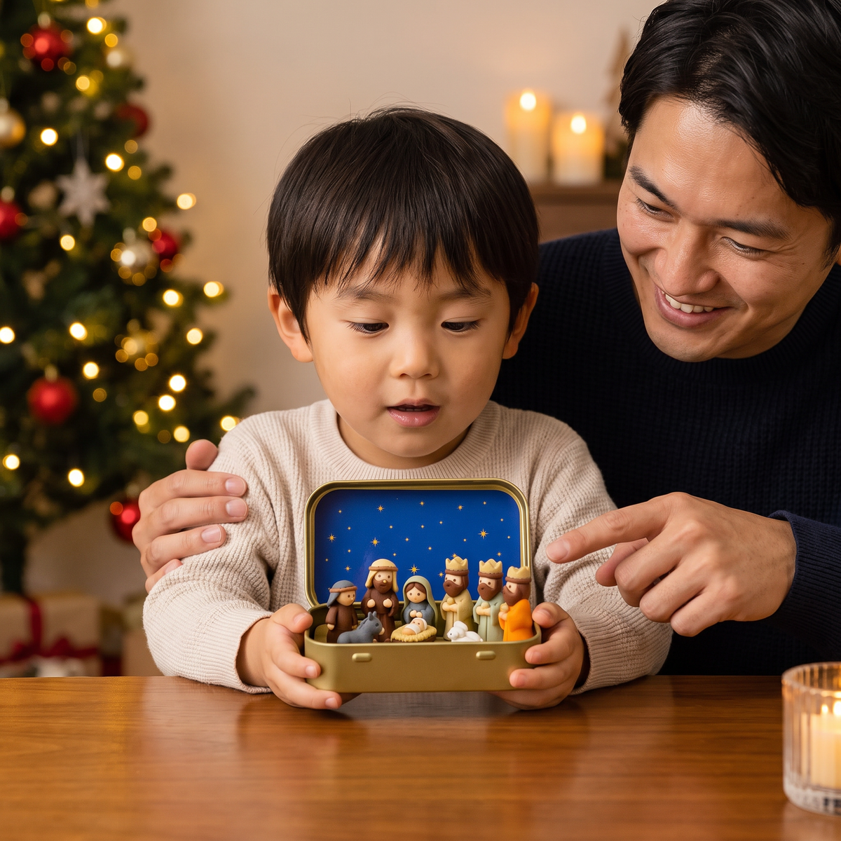 箱入りミニクリスマス降誕セット – 手描きのクリスマスフィギュアセット