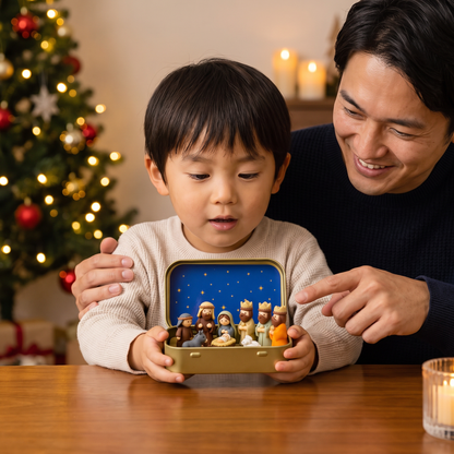 箱入りミニクリスマス降誕セット – 手描きのクリスマスフィギュアセット