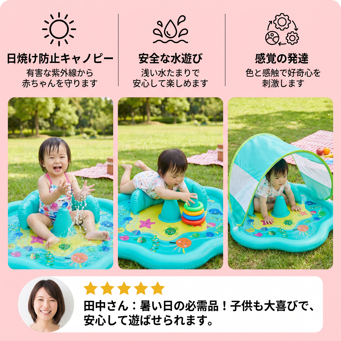 Inflatable Baby Splash Play Mat with Canopy – 幼児用水遊びマットと日よけ付き