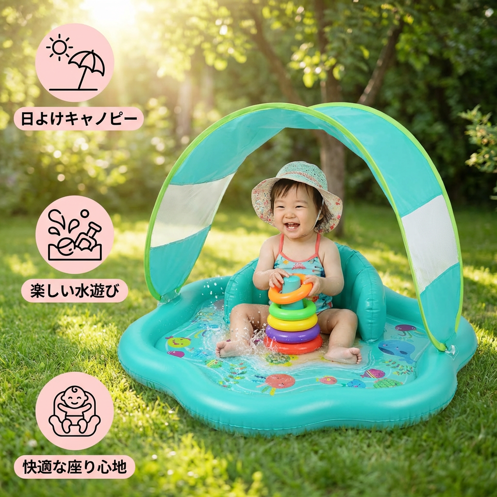 Inflatable Baby Splash Play Mat with Canopy – 幼児用水遊びマットと日よけ付き