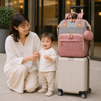 3-in-1 トラベルおむつバックパック with 折りたたみベビーベッド – 外出先の親に最適
