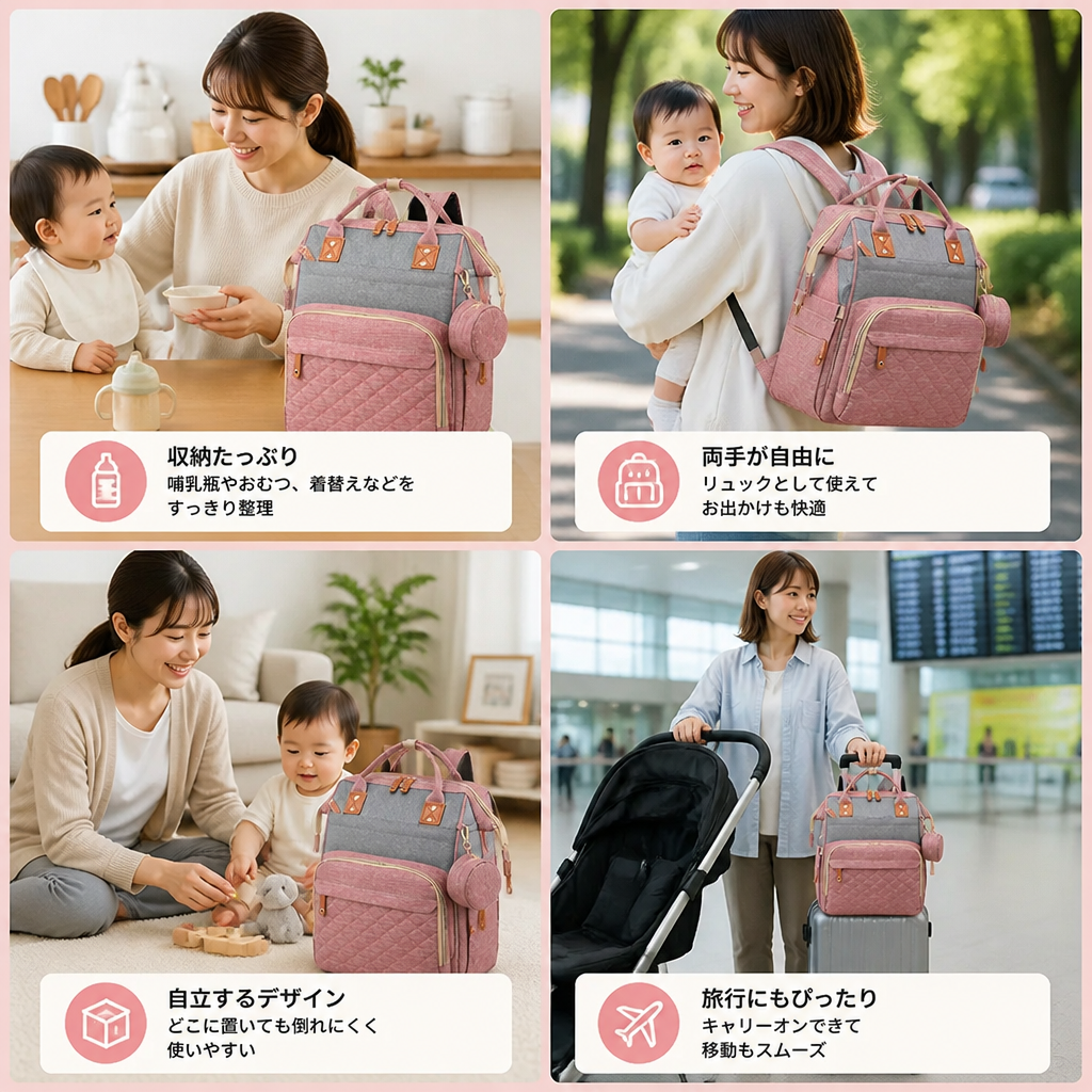 3-in-1 トラベルおむつバックパック with 折りたたみベビーベッド – 外出先の親に最適